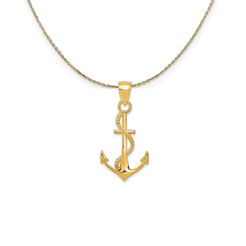 14k Yellow Gold Anchor With Rope (16 X 32mm) Necklace - 16 Inch